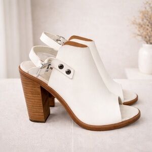 rag & bone Ivory Leather Slingback Heels | Chunky Wood Heel | Open Toe